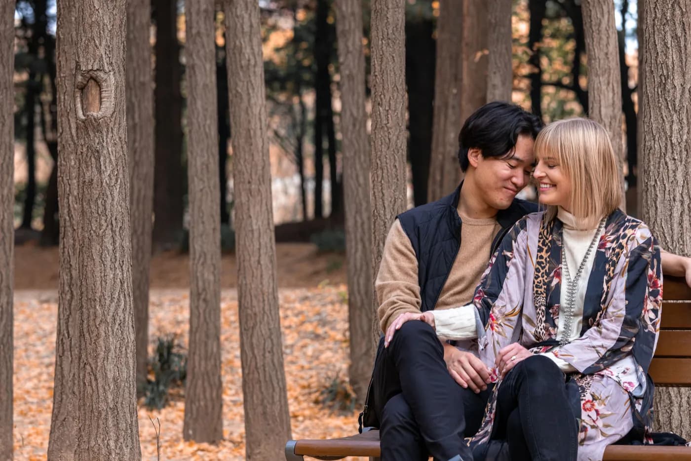 Carolyn and Daniel among the golden gingko trees
